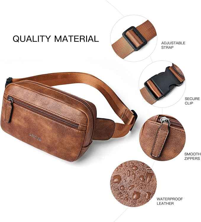 2L Fanny Packs Everywhere Belt Bag Small Fashion Crossbody Waist Pack Faux Leather Waterproof Sling Chest Bag For Women Trendy Brown