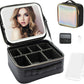 Travel Makeup Bag with LED Mirror – Waterproof Cosmetic Train Case with Adjustable Dividers, Portable Makeup Organizer and Toiletry Bag for Women, Pink Teens & Girls Gift