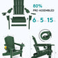 SERWALL Adirondack Chair with Cup Holders - Composite Adirondack Chairs Set of 2 HDPE Outdoor Chairs All Weather Use- Green