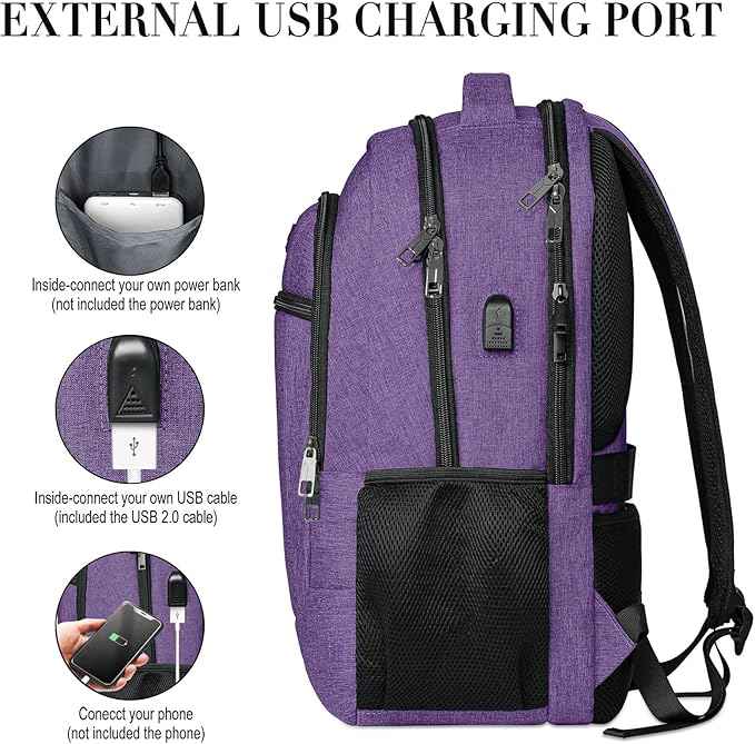 BIKROD Backpack for Women and Men, Extra Large School Backpacks for Teens, Water Resistant Back Pack Fits 17 Inch Laptop, Business Anti Theft Sturdy Computer Bag Gifts, Purple