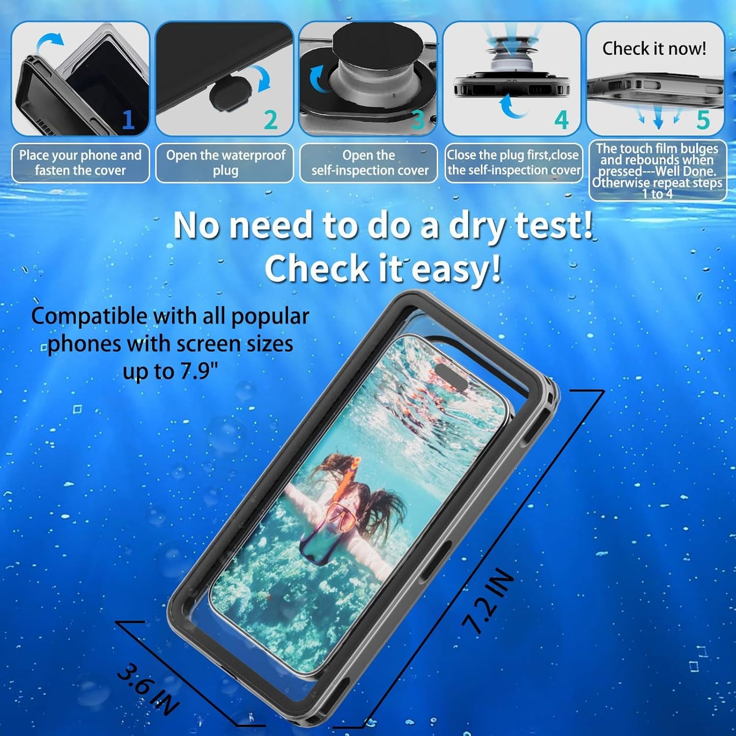 Waterproof Phone Pouch Underwater Protect Bag Wet Touch/Floating Snorkeling/Heavy Duty Hard Phone Case with Lanyard Compatible with iPhone 16 Pro Max/15/14/13 Samsung Galaxy S25-Black