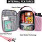 MIER Expandable Lunch Bag Insulated Lunch Box for Teen Girls Women to School Work Travel Portable Lunchbox Bags with Shoulder Strap and Water Bottle Holder(Pink)