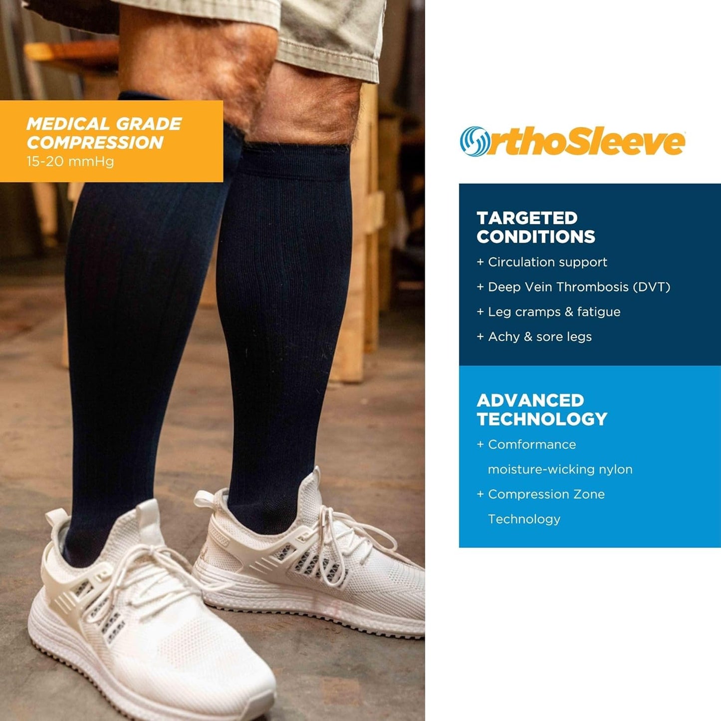 Medical Grade Compression Socks for Men & Women 15-20 mmHg by OrthoSleeve (Grey w/Stripes, X-Large)