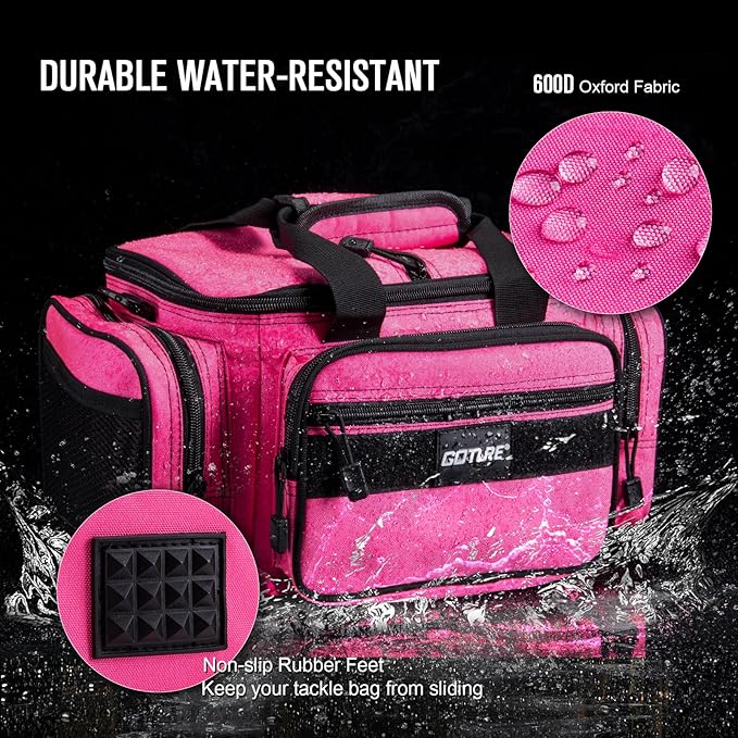 Goture Fishing Tackle Bag, 600D Water-Resistant Soft Side Crossbody Sling Bag for Women,Small Gear Storage Tactical Bags for Saltwater & Freshwater,Fits 3 3600 Tackle Boxes(Not Included)