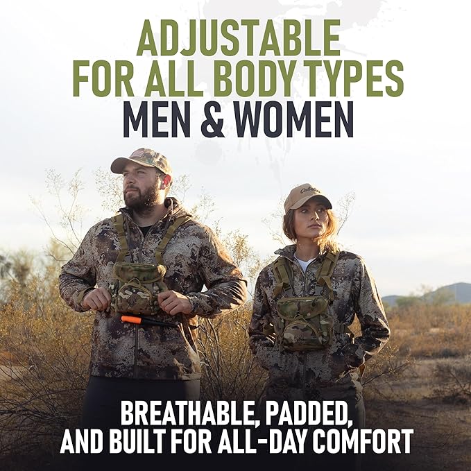 Binocular Harness Chest Pack - Lightweight Hunting Chest Rig with Rangefinder Pouch, MOLLE System Bino Harness for Bow Hunting, Tactical Chest Pack for Men, Veteran Owned Gear, MultiCam