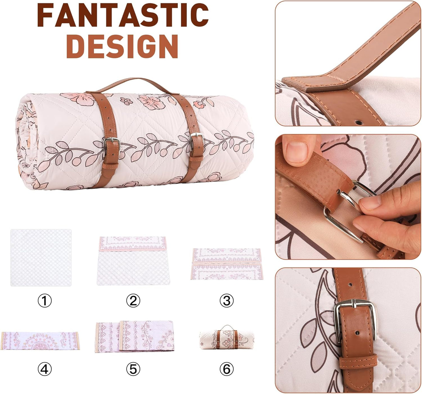 Boho Picnic Mat, 79" x 79" Extra Large Outdoor Picnic Blanket, Washable Foldable Portable Blanket for Beach/Camping/Concerts