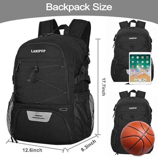 LARIPOP Basketball Bag, Sports Backpack with Ball Holder & Shoe Compartment, Water Resistant Gym Bag for Soccer Volleyball Travel