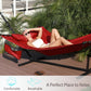 TegerDeger 12FT 2 Person Hammock with Stand Included 55 x 79IN Large Hammock 450LB Capacity with Hardwood Spreader Bar & Nylon Rope for Outside, Patio, Garden, Backyard, Beach - Red