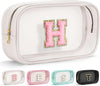 YOOLIFE Initial Make Up Bag Travel Toiletry Bag, Clear Makeup Bag Preppy Cosmetic Bag Travel Essentials Gifts for Women Teen Girlfriend Teacher Mom Birthday Daughter Gifts Swim Gifts For Girls White H