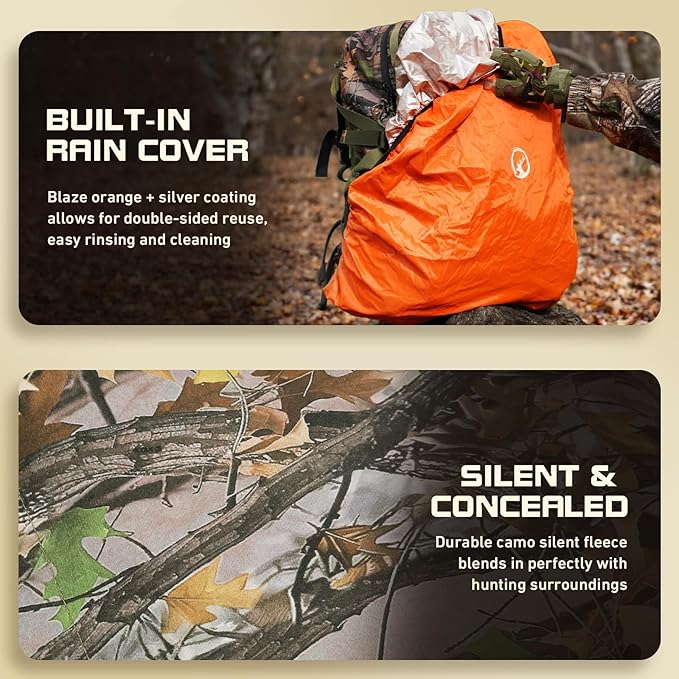 Kalkal Hunting Backpack with Magnetic Quick-Release Rifle System, 42L Waterproof Silent Camo Bow Hunting Pack with Rain Cover