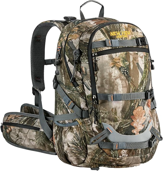 NEW VIEW Hunting Backpacks for Men 35L, Camo Backpack for Hunting with Rifle Bow Gun Holder, Waterproof Hunting Pack with Rain Rover