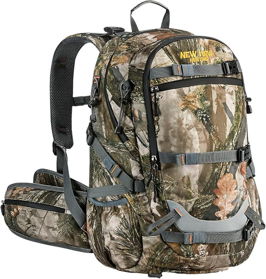 NEW VIEW Hunting Backpacks for Men 35L, Camo Backpack for Hunting with Rifle Bow Gun Holder, Waterproof Hunting Pack with Rain Rover