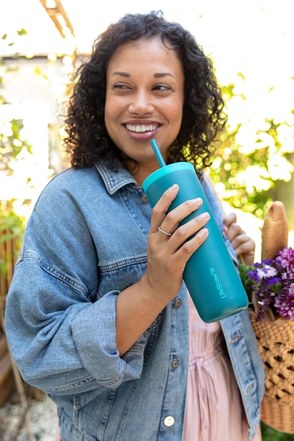 LifeStraw Go Series Tumbler – Double Wall Insulated Stainless Steel Water Filter, Aegean Sea, Designed for Everyday Use, Removes Bacteria, Parasites, Microplastics, and Improves Taste