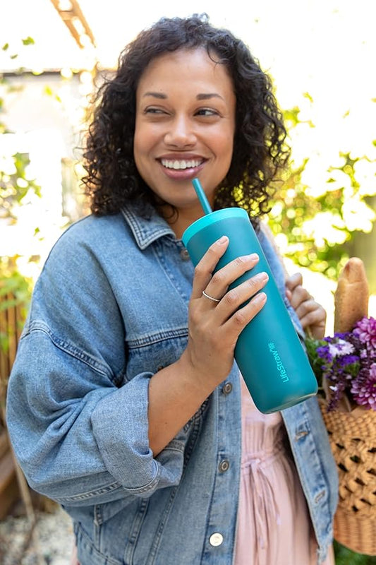 LifeStraw Go Series Tumbler – Double Wall Insulated Stainless Steel Water Filter, Aegean Sea, Designed for Everyday Use, Removes Bacteria, Parasites, Microplastics, and Improves Taste