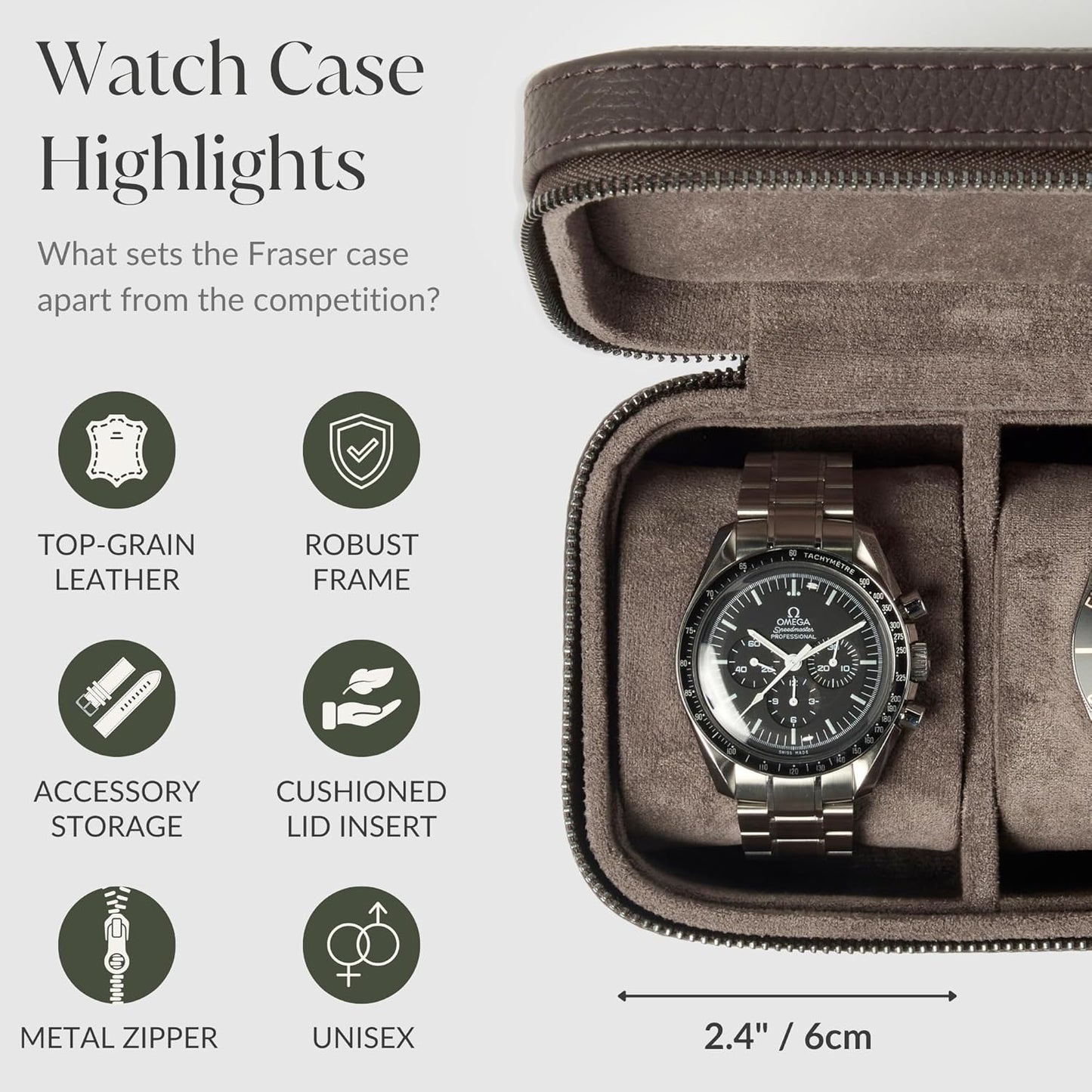 TAWBURY 3 Watch Case Top-Grain Genuine Leather Travel Case Roll for Men - Brown