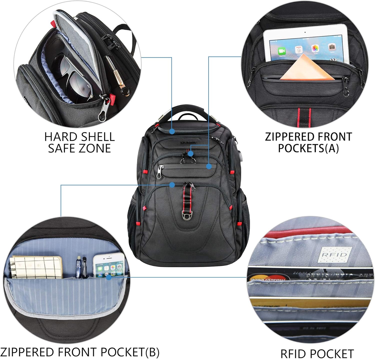 KROSER TSA Friendly Travel Laptop Backpack 17.3 inch XL Computer Backpack Water-Repellent College Daypack Business Backpack with RFID Pockets & USB Port for Men/Women-Black - Roamly
