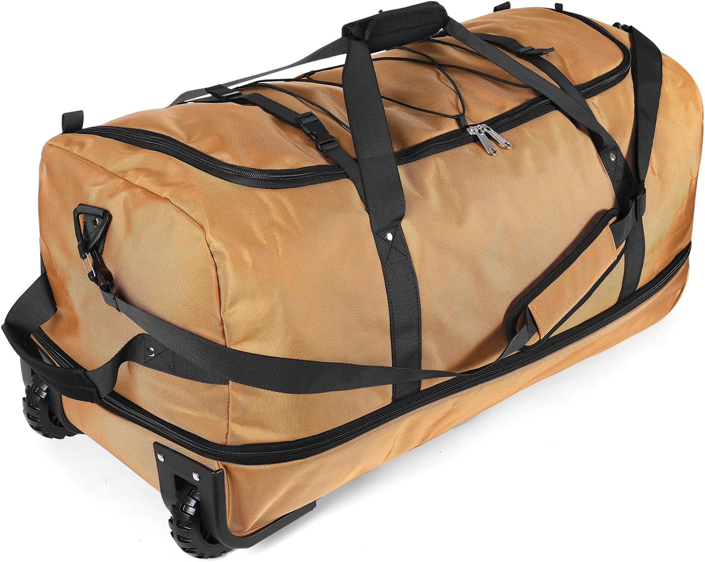 110L/140L Expandable Soft-Sided Foldable Duffle Bag with 2 Rubber Wheels,Packable 32” Rolling Carry-On with Multi-Pockets & Compartments,Coffee - Roamly