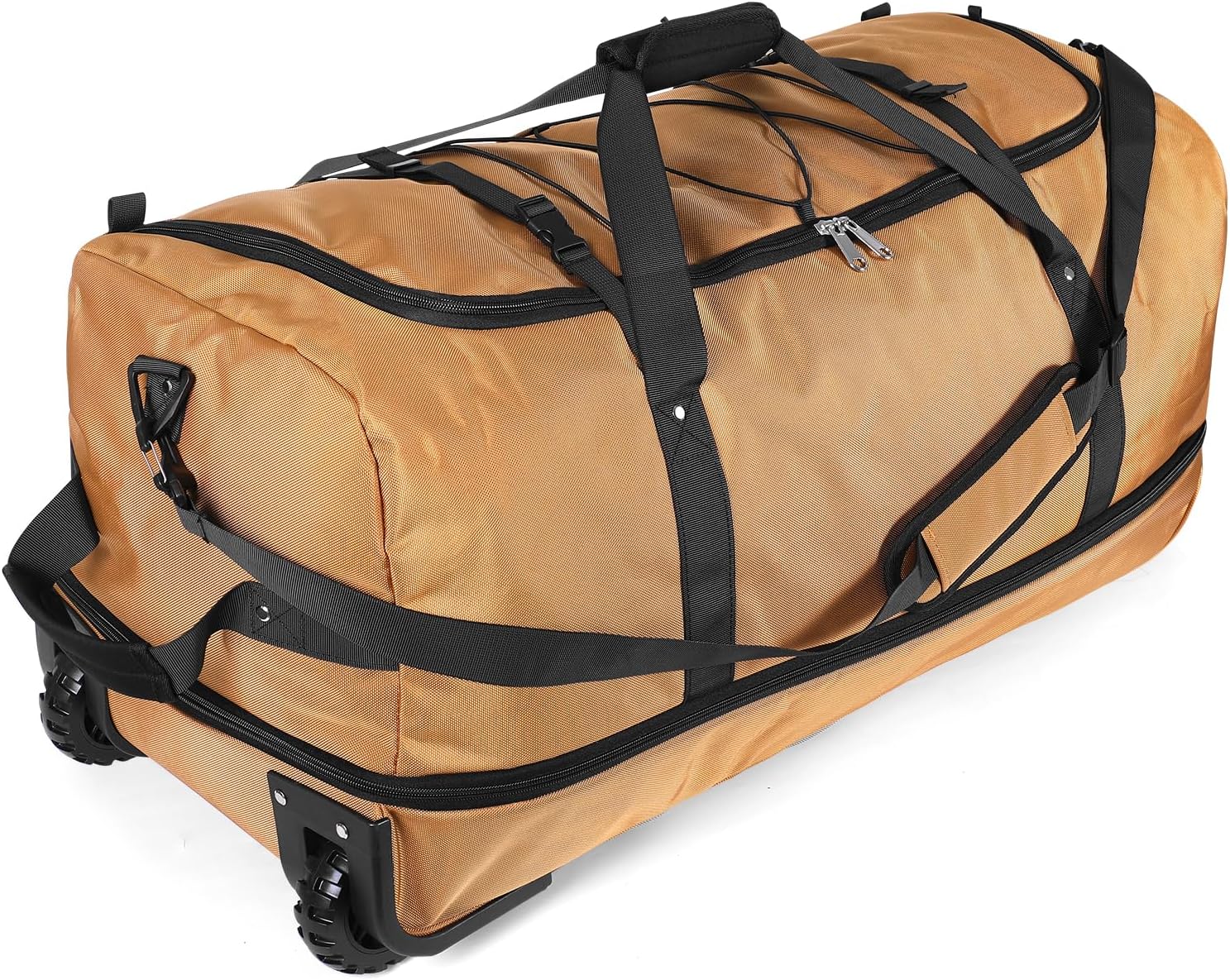 110L/140L Expandable Soft-Sided Foldable Duffle Bag with 2 Rubber Wheels,Packable 32” Rolling Carry-On with Multi-Pockets & Compartments,Coffee - Roamly