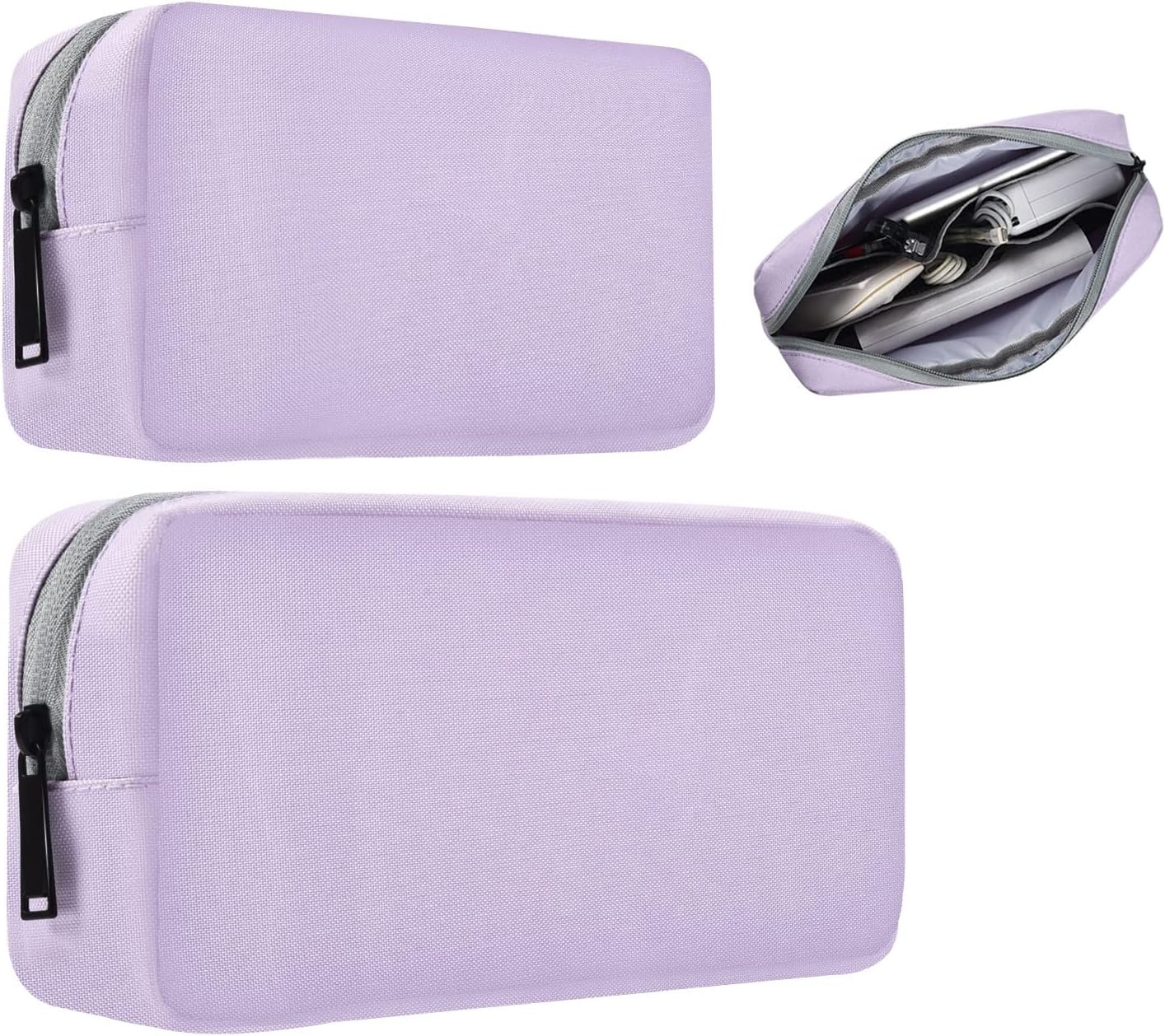 Universal Electronics Accessories Bag Pouch, 2-Pack Portable Soft Carrying Case Bag Wire Cable Organizer for Hard Drive, Power Adapter, Laptop Mouse, Cosmetics Kit, Cell Phone, Small+Big-Purple