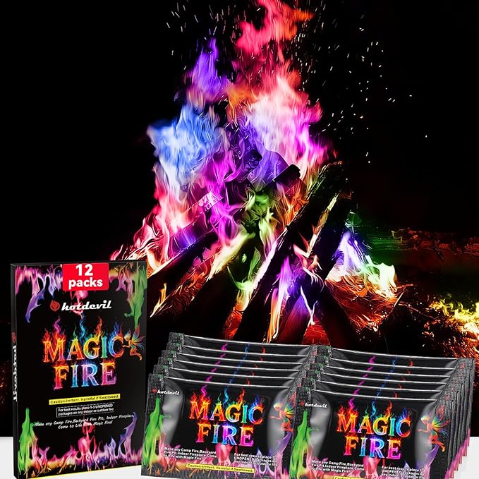 Hotdevil Fire Color Changing Packets (12Pack) Magical Flames Fire for Outdoor Campfires, Fire Pits, Fireplaces,Campfire Accessories, Compatible with Wood
