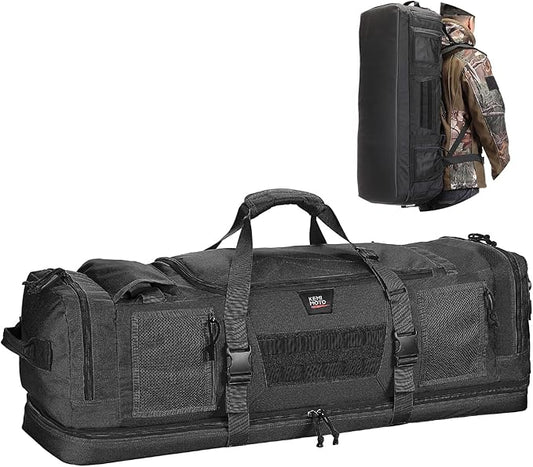 KEMIMOTO Hunting Duffle Bag, 78L large Capacity Travel Gear Bags Tool Range Cases for Long Distance Trips Hiking Hunting Fishing Camping, Multi Pocket Design, Brown Backpackable