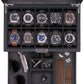 ROTHWELL 10-Slot Watch Box in Leather with Valet Drawer, Luxury Watch Case Display Organizer with Ultra Soft Microsuede Liner, Jewelry and Sunglass Holder With Large Glass top (Carbon)