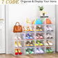12 Pack Clear Shoe Storage Organizer with Magnetic Door,Stackable Plastic Shoe Boxes for Sneakers,Boots,and Heels,Space-Saving Foldable Shoe Rack for Closet,Durable Shoe Cabinet Organizer,White