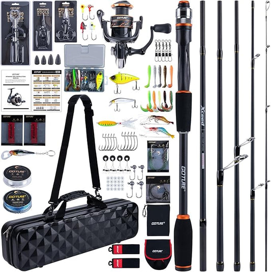 Goture Spinning Fishing Rod & Reel Combo with Carrier Bag,6.6-9FT,Spin Reels, Lures Kit, Pliers, Braided Line, Fish Gripper, Carbon Fiber Freshwater Fishing Rod Full Kit for Starter