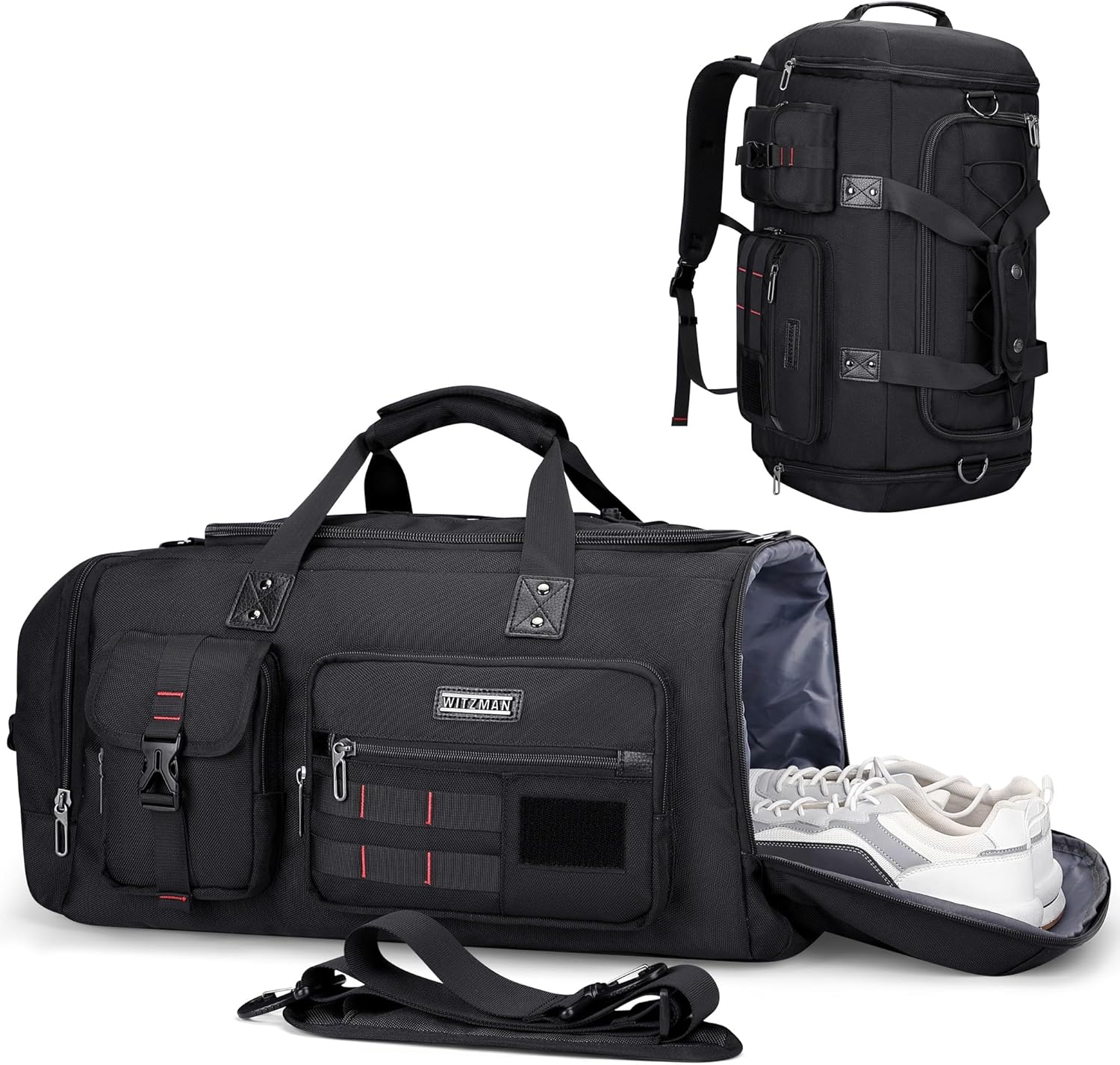 WITZMAN Travel Duffel Bags for Men Large Carry On Weekender Overnight Bag 3 in 1 Backpack with Shoe Compartment （B693 Black） - Roamly