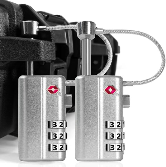 UPGRADED Gun Case Lock - Adjustable Alloy Handle, TSA Approved Gun Safe Lock, High Security Cable Locks, Secure Code Packlock for Gun Cases, Firearm Cases, Toolboxes, Travel Luggage, Silver