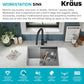 KRAUS Kore 23-Inch Undermount Workstation Single Bowl 16 Gauge Deep Laundry Utility Stainless Steel Kitchen Sink with Accessories, KWU100-23L