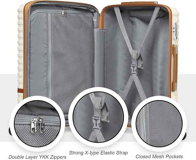 Joyway Luggage Set 3 Piece Suitcase Sets with Spinner Wheel,Hardside Expandable Travel Laggage with TSA Lock (13/20/24/28 White brown