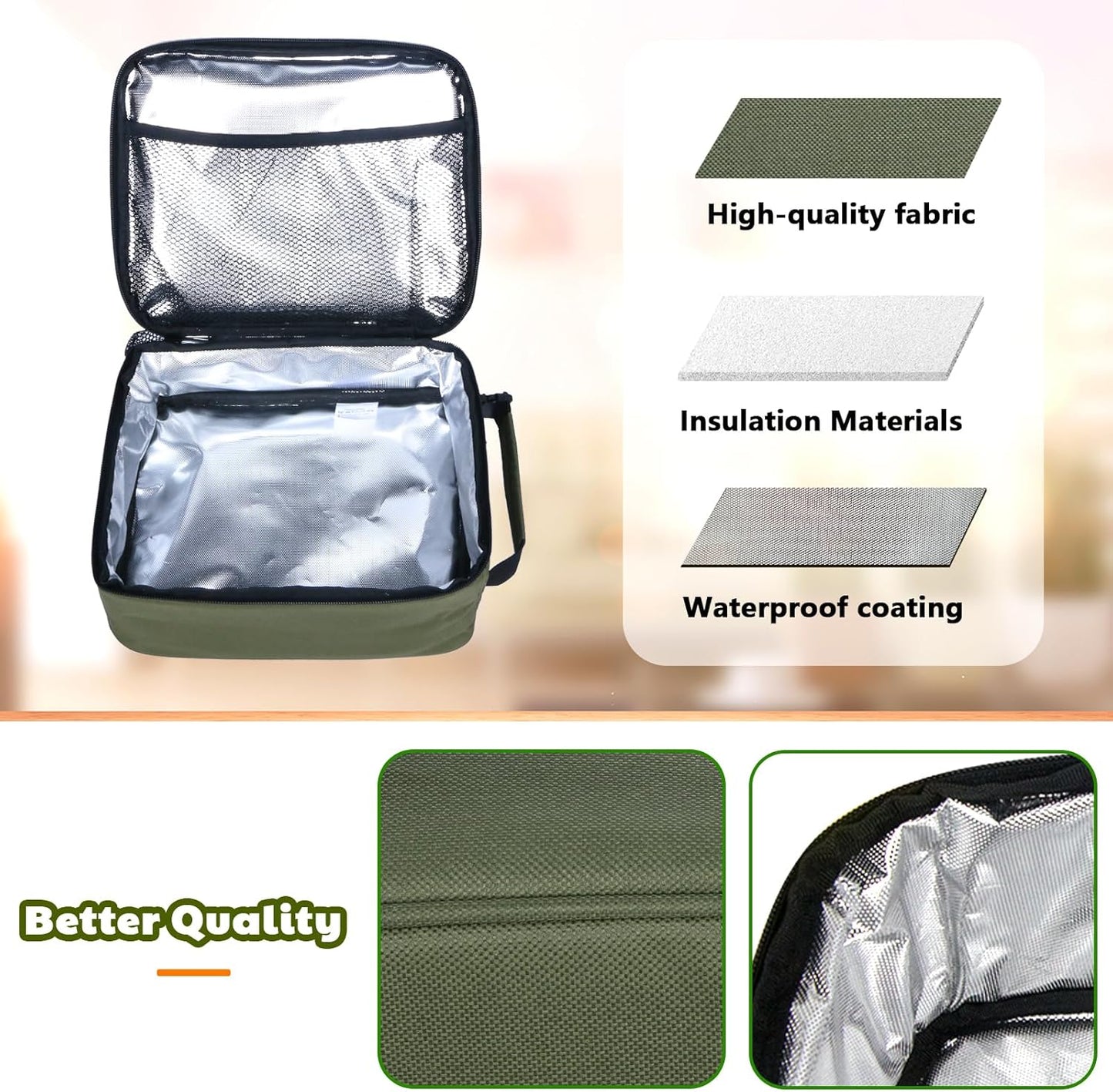 Hap Tim Insulated Lunch Bag Women, Reusable Lunch Box for Women & Men, Adluts Lunchbox for Work, Portable Lunchbag, Army Green（18654-AY）