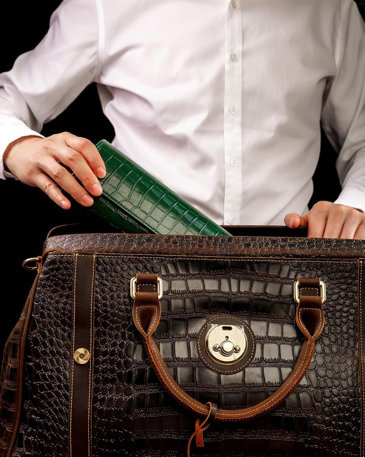 MR.OKAY 2 Watch Travel Case-Classic Leather Watch Case With Superb Texture.(Portable Watch Roll Or Organizer For Storage And Display).Festival Gift For Men, All Handcrafted By Artisans.