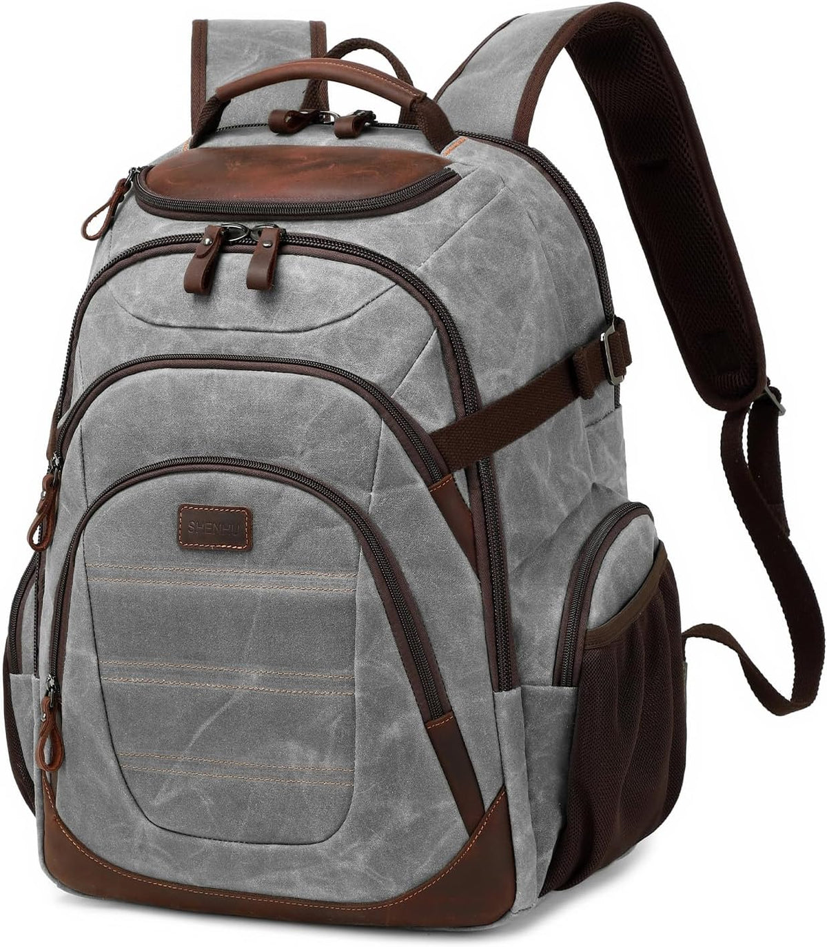Travel Laptop Backpack 17.3 inch XL Computer Backpack for Men Waxed Canvas College Daypack Business Backpack Gray - Roamly