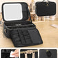 Relavel Makeup Bag with LED Mirror Travel Train Case Large Cosmetic Bags Organizer with Lighted Up Mirror with 3 Color Lights, Adjustable Brightness, Adjustable Dividers and Shoulder Strap (Black)