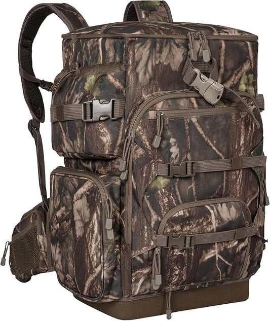 Hunting Backpack with Waterproof Rain Cover, Self Standing Hard Bottom, 50L Camo Hunting Day Pack for Bow Rifle Gun