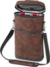 opux 2 Bottle Wine Carrier Tote, Insulated Leakproof Wine Cooler Bag, Wine Travel Bag for Picnic BYOB Beach, Portable Wine Bottle Carrying Case, Gift for Wine Lover Women Men Christmas, Brown Leather