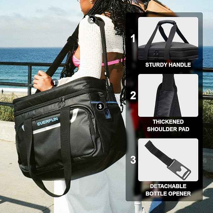 EVERFUN Small Cooler Bag 24/48 Can Insulated Lunch Box Double Deck Soft Leak-Proof Waterproof Collapsible Ice Chest for Men Women Work Travel Car Trip Picnic Beach