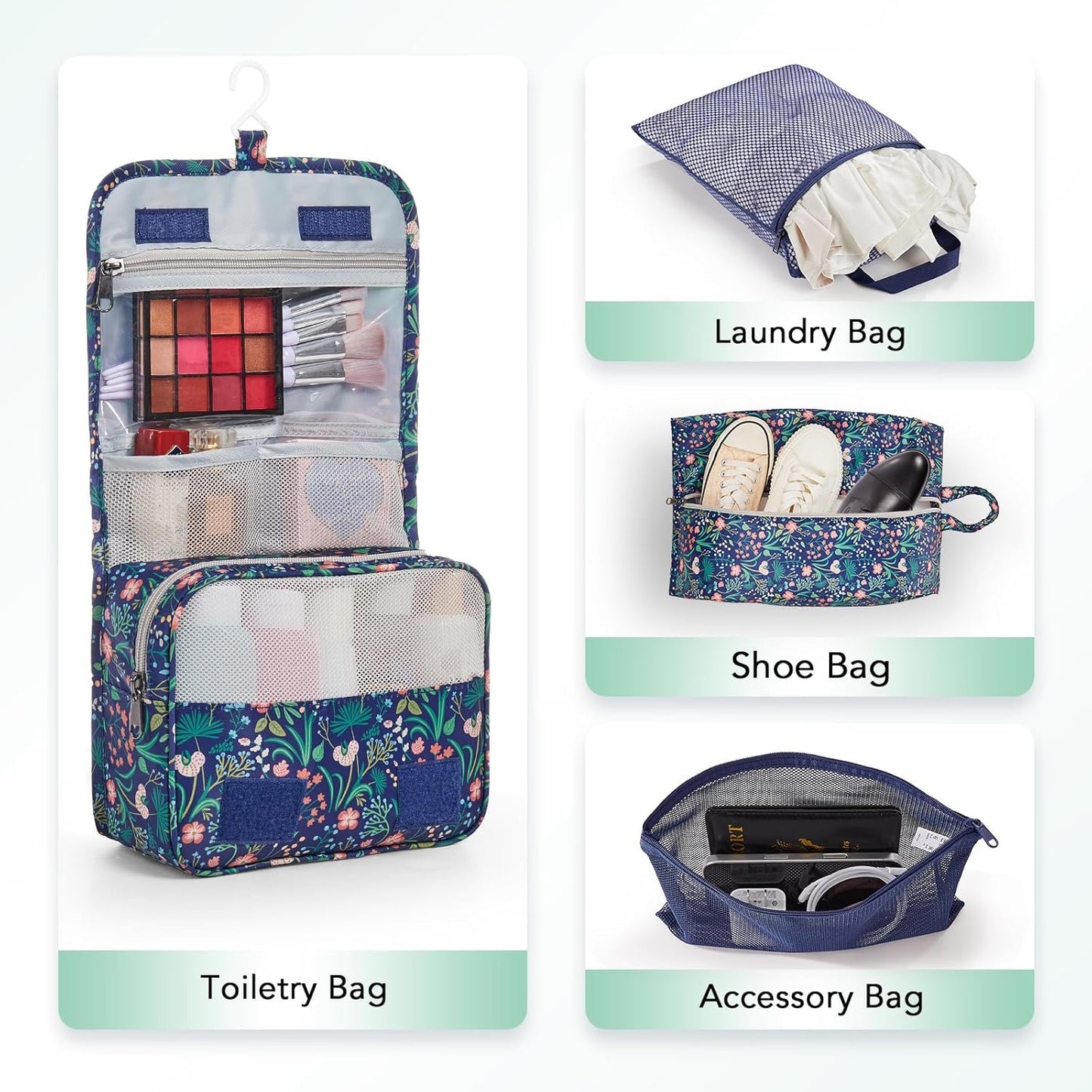 10 Set Compression Packing Cubes for Travel Essentials,Compressible Expandable Packing Cubes for Suitcase,OlarHike Luggage Organizer Bags,Handy Helper for Organizing Clothes(Dark Blue Floral) - Roamly