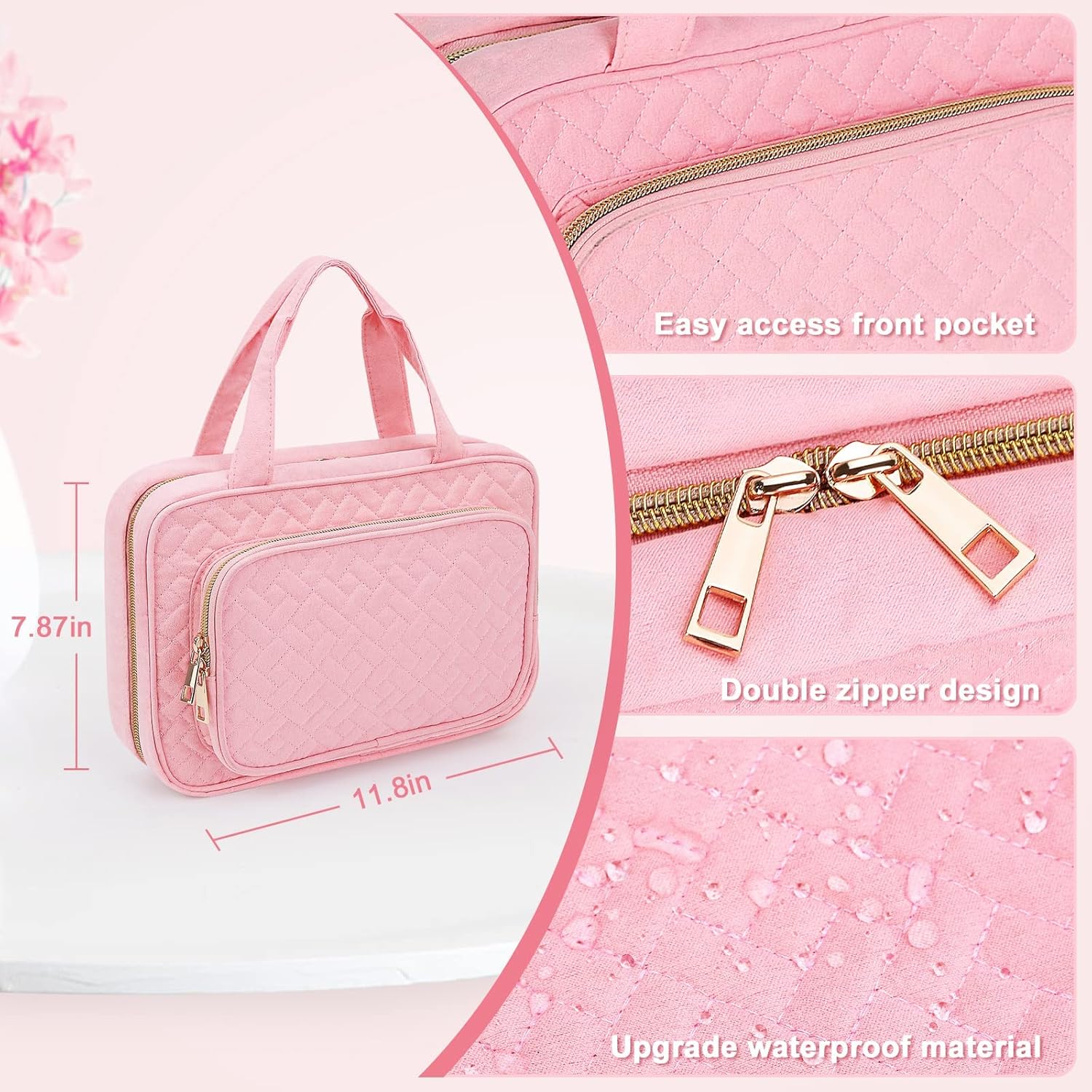 Wedama Toiletry Bag for Women, Medium Cosmetic Travel Bag, Hanging Toiletry Bag for Bathroom, Thickened PVC Waterproof Makeup Bag, Toiletries Bag for Travel Business Trips and Camping, Pink - Roamly