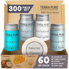 Terra Pure White Tea & Coconut Toiletries Set | 1-Shoppe Amenities Kit | 1oz Shampoo & Conditioner, Body Wash, Lotion, 1.25oz Bar Soap | Travel Size | 300 Pieces