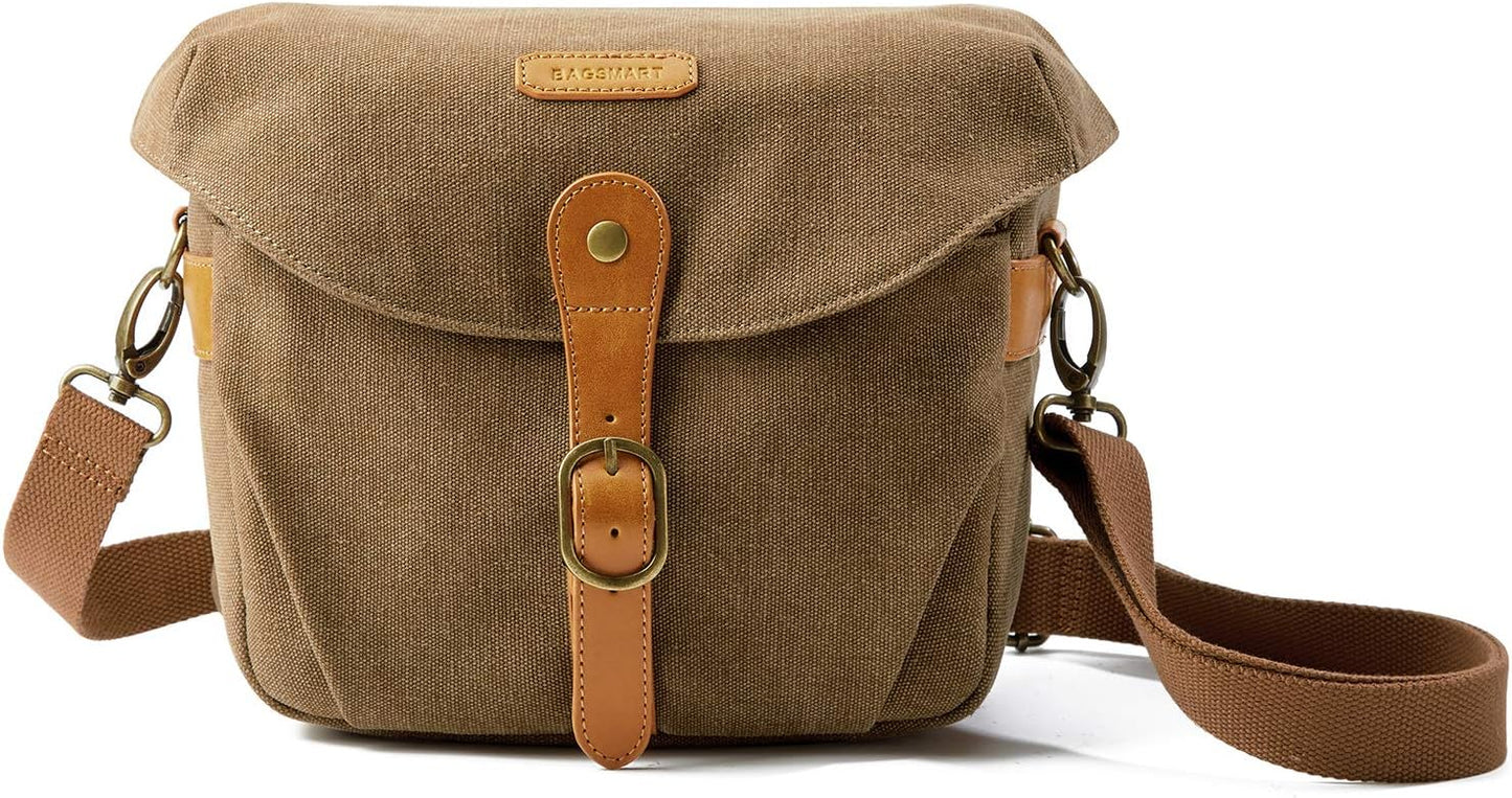 BAGSMART Camera Bag, SLR DSLR Canvas Crossbody Camera Case, Compact Camera Shoulder Bag with Rain Cover for Women and Men