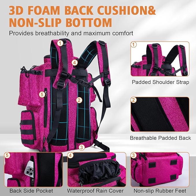 Goture Fishing Backpack, 900D Water-Resistant Tackle Backpack with Rod Holders, 58L Large Storage Gear Fishing Tackle Bag with Detachable Crossbody Bag,8 Lure Pockets,Bottle Holder for Camping Hiking
