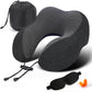 Travel Pillow, Best Memory Foam Neck Pillow Head Support Soft Pillow for Sleeping Rest, Airplane Car & Home Use (Black-E)