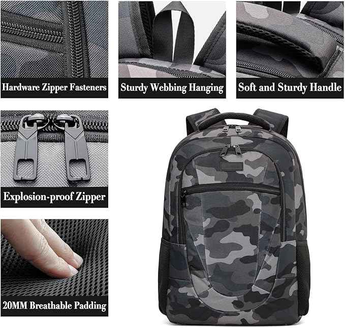 BIKROD Travel Laptop Backpack for Men, Backpacks for School Teen Boys, Business Anti Theft Slim Sturdy Back Pack, Adult Computer Bag Gift 17.3 IN Laptop, Camouflage