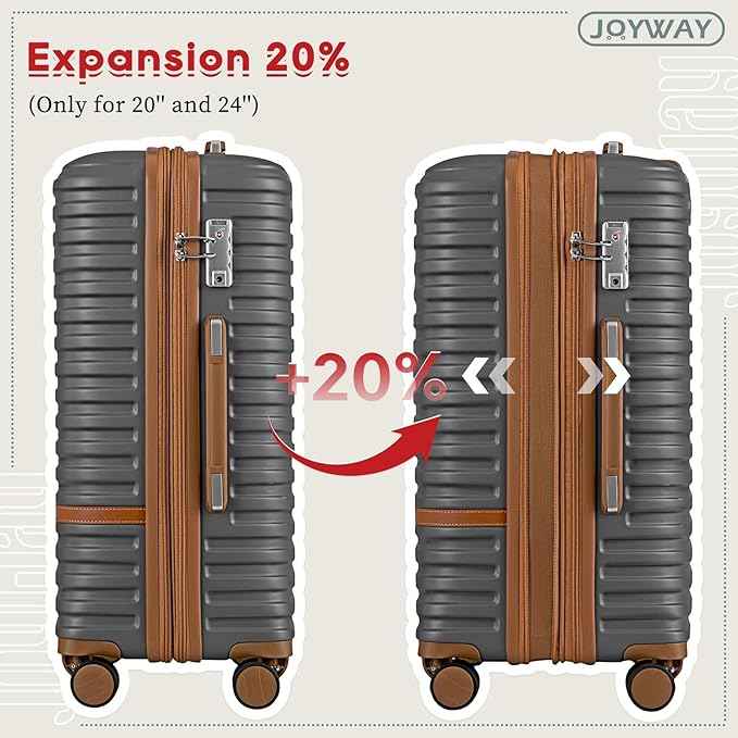 Joyway Luggage Set 3 Piece Suitcase Sets with Spinner Wheel,Hardside Expandable Travel Laggage with TSA Lock (13/20/24/28 Grey brown