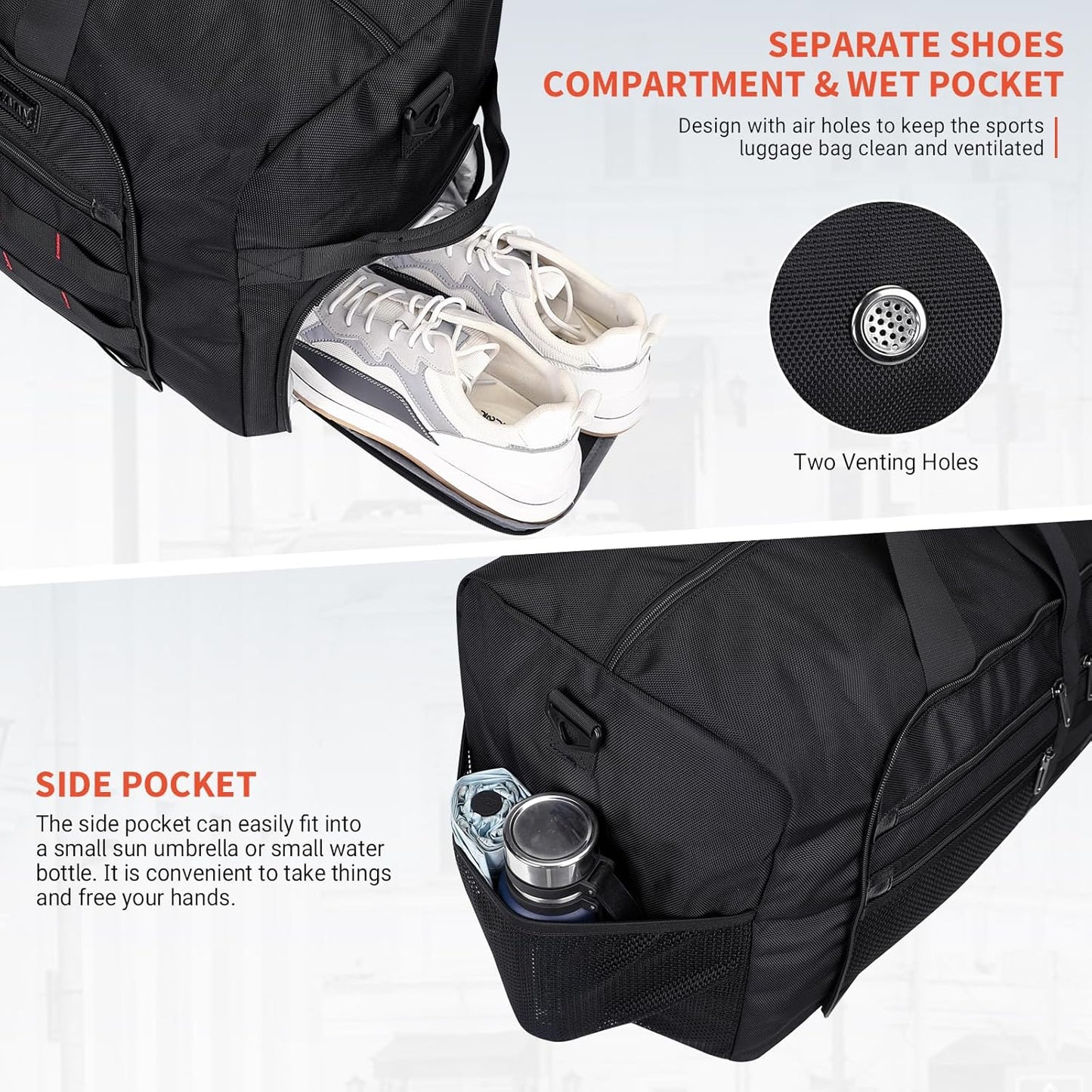 WITZMAN Foldable Duffle Bag for Travel 65L Lightweight Packable Duffel Bag with Shoes Compartment Overnight Bag for Men Women (B697 Black) - Roamly