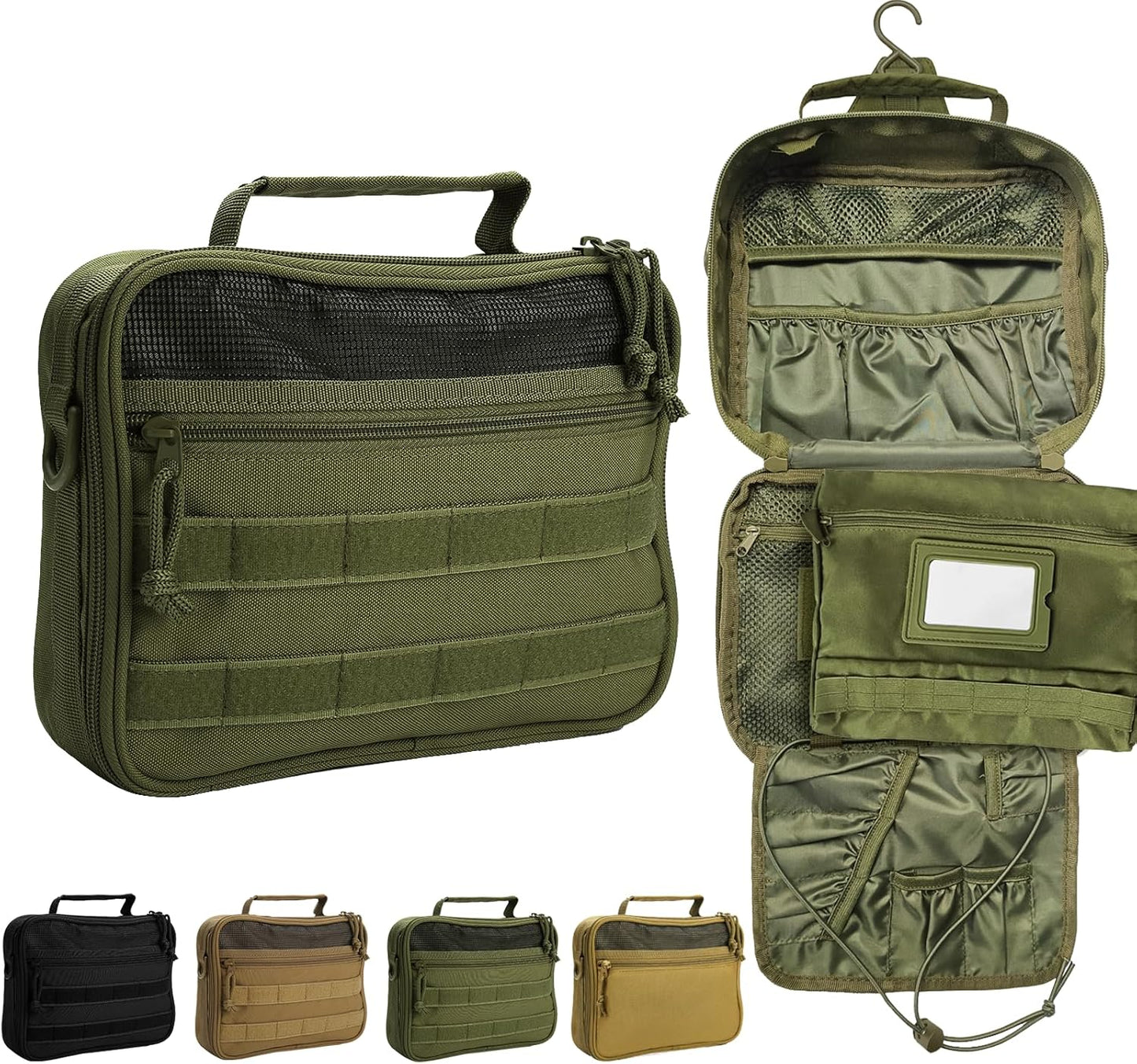 Travel Toiletry Bag for Men, Hanging Toiletry Bag, Portable Organizer Dopp Kit Shaving Bag for Toiletries Tactical Accessories Essentials - Army Green - Roamly