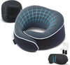 Orthopedic Neck Pillow Travel Neck Pillows for Airplanes, Memory Foam Kit, Updated Resting Material, Airplane Travel Set with 3D Contoured Eye Masks, Earplugs, and Luxury Mesh Bag (Blue)